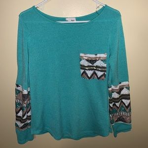 Teal Aztec sweater